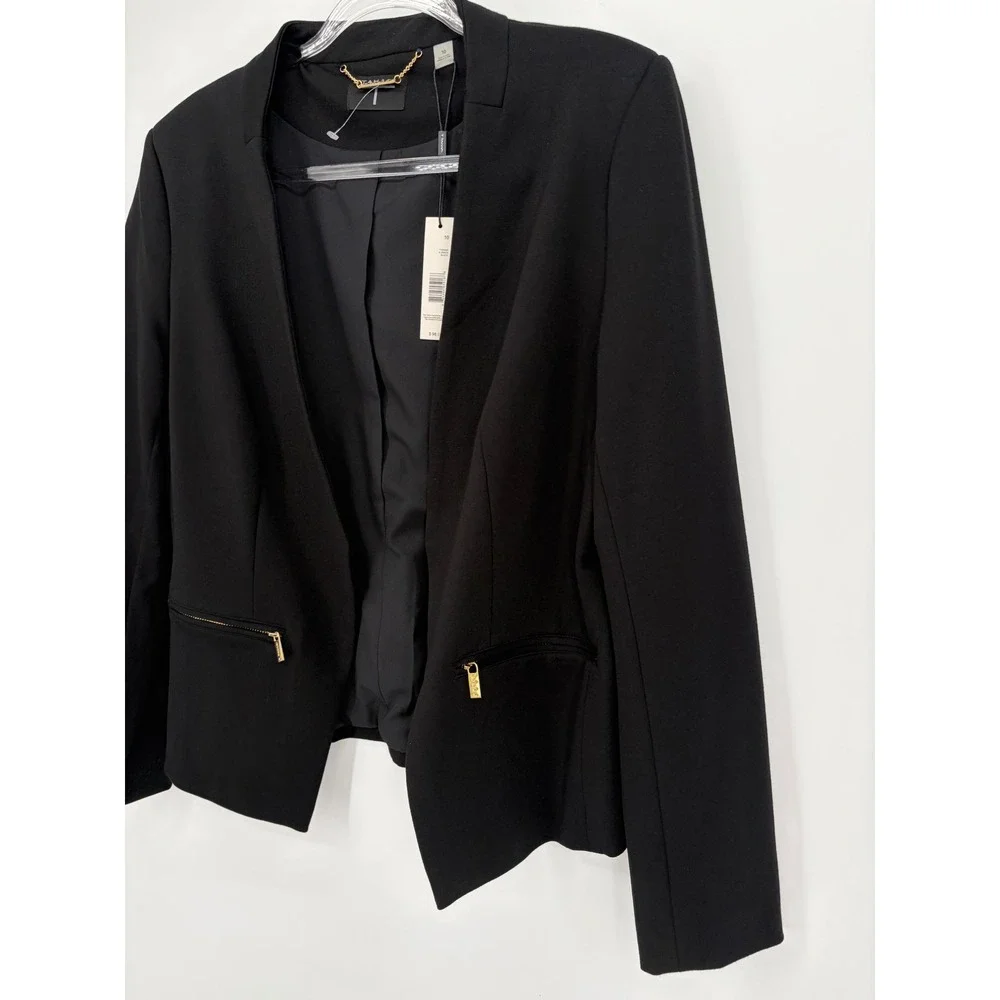 Tahari Women's Black Blazer Size 10 Gold Zip Pockets NWT $98